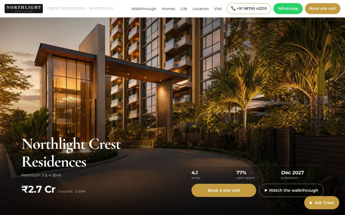 Northlight Crest sample project website preview
